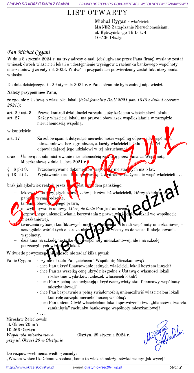 List otwarty - Dostęp do dokumentacji