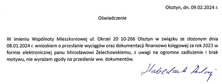 Odpowiedź idioty podającego się za zarząd wspólnoty
